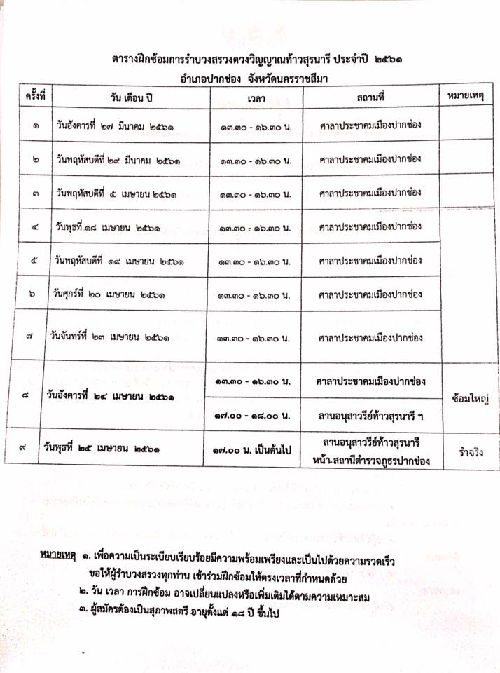 รำบวงสรวงย่าโม เชิญชวนสุภาพสตรี ที่มีอายุตั้งแต่ 18 ปีขึ้นไป สมัครรำบวงสรวงย่าโม ประจำปี 2561 ที่นี่ปากช่อง